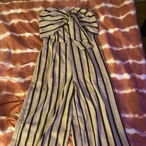 Wide leg strapless jumper with stripes